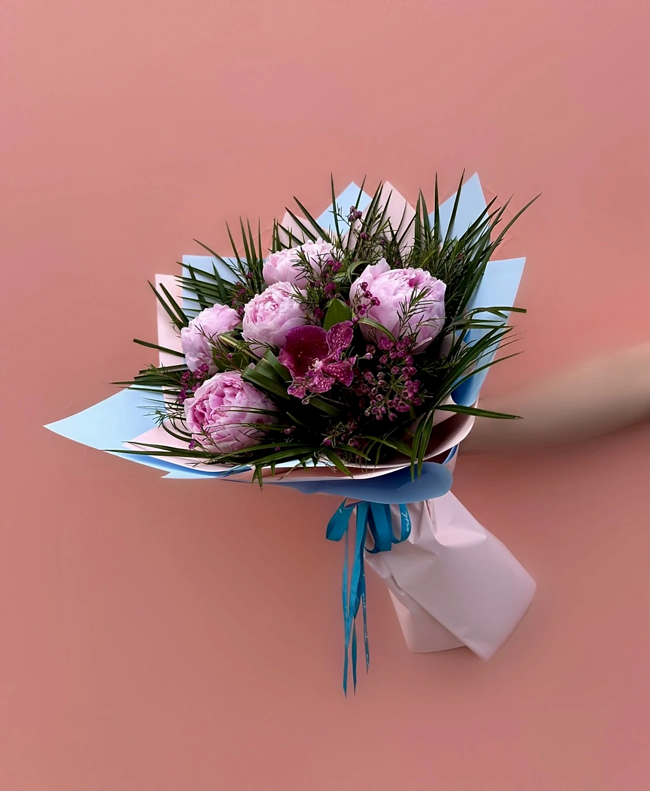 5’li Pembe Şakayık & Vanda Orkide Buketi