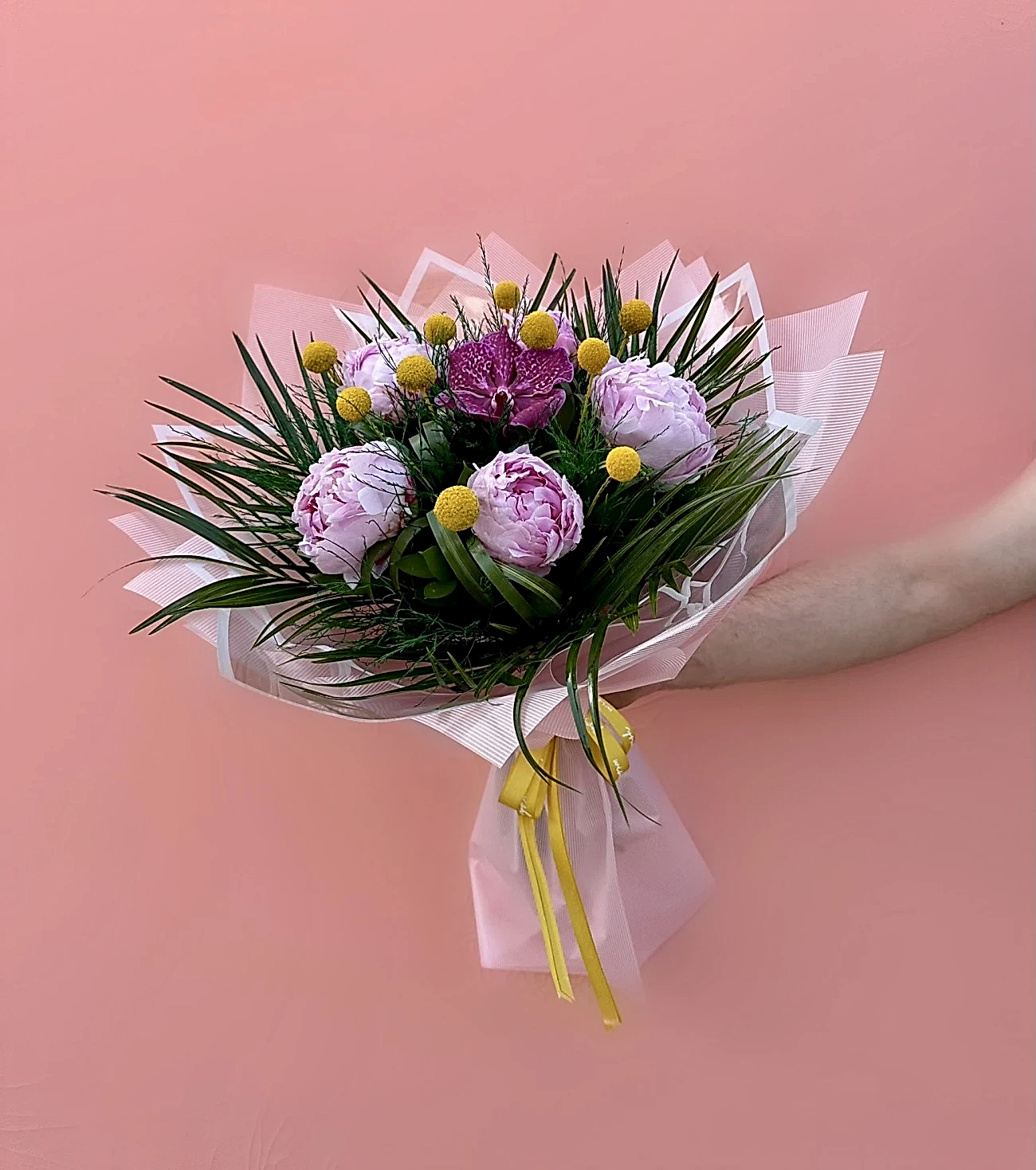 5’li Pembe Şakayık ve Craspedia Buketi