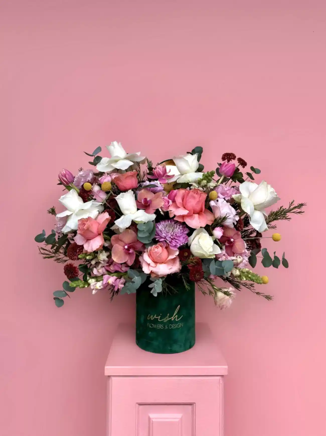 Yeşil Kadife Kutuda Pastel Bloom Aranjman