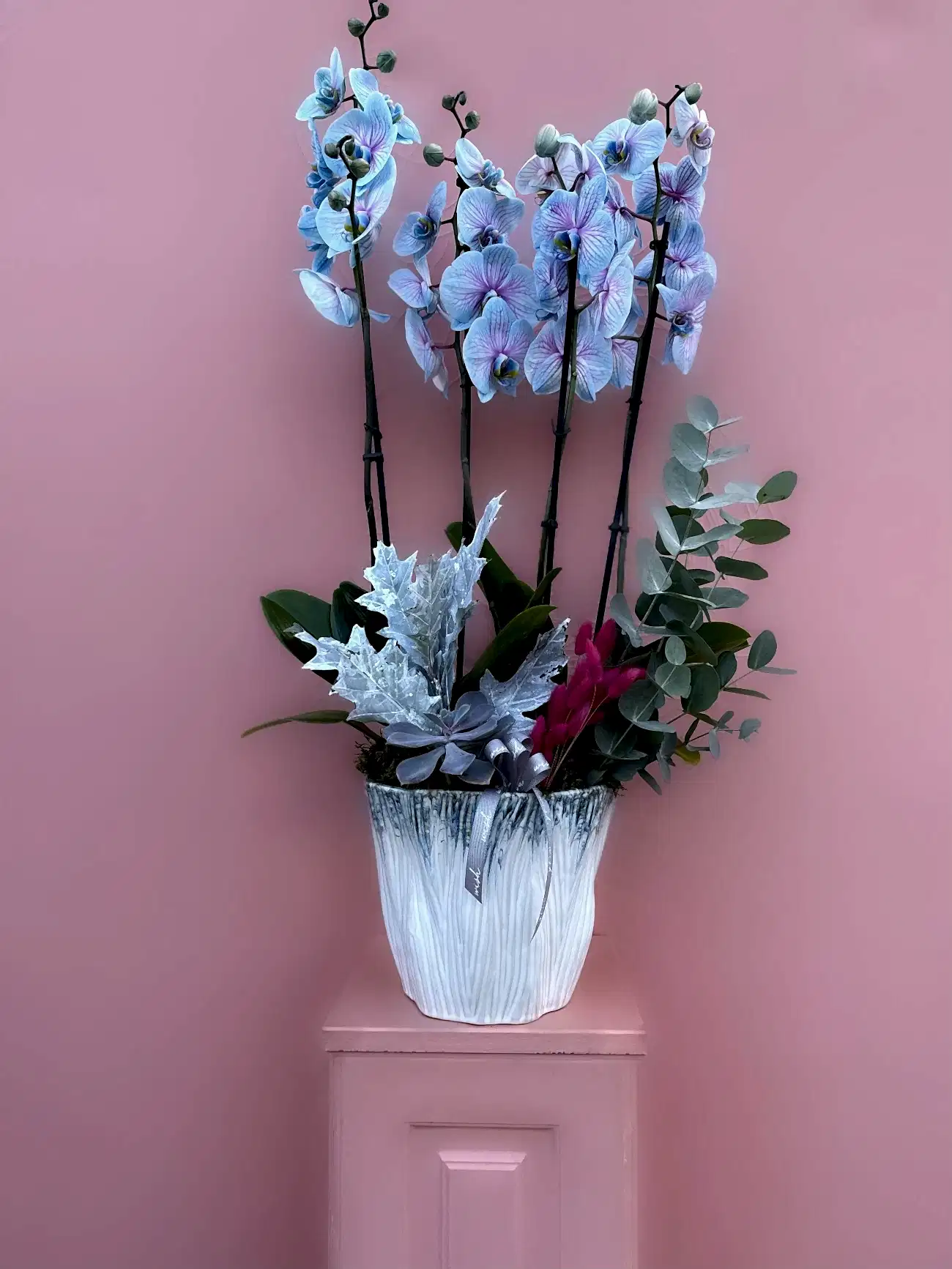 Özel Tasarım Seramik Vazoda Rainbow Mavi Orkide Bahçesi